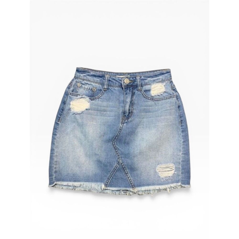 Mudd Skirt Size 3 Juniors Y2K Mini Mirco Bratz Distressed Medium Wash Denim